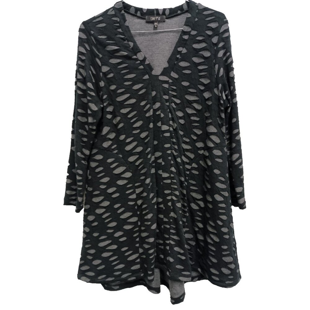 Comfy USA Womens Tunic Top Size Small Black Lagenlook Artsy Distressed Look